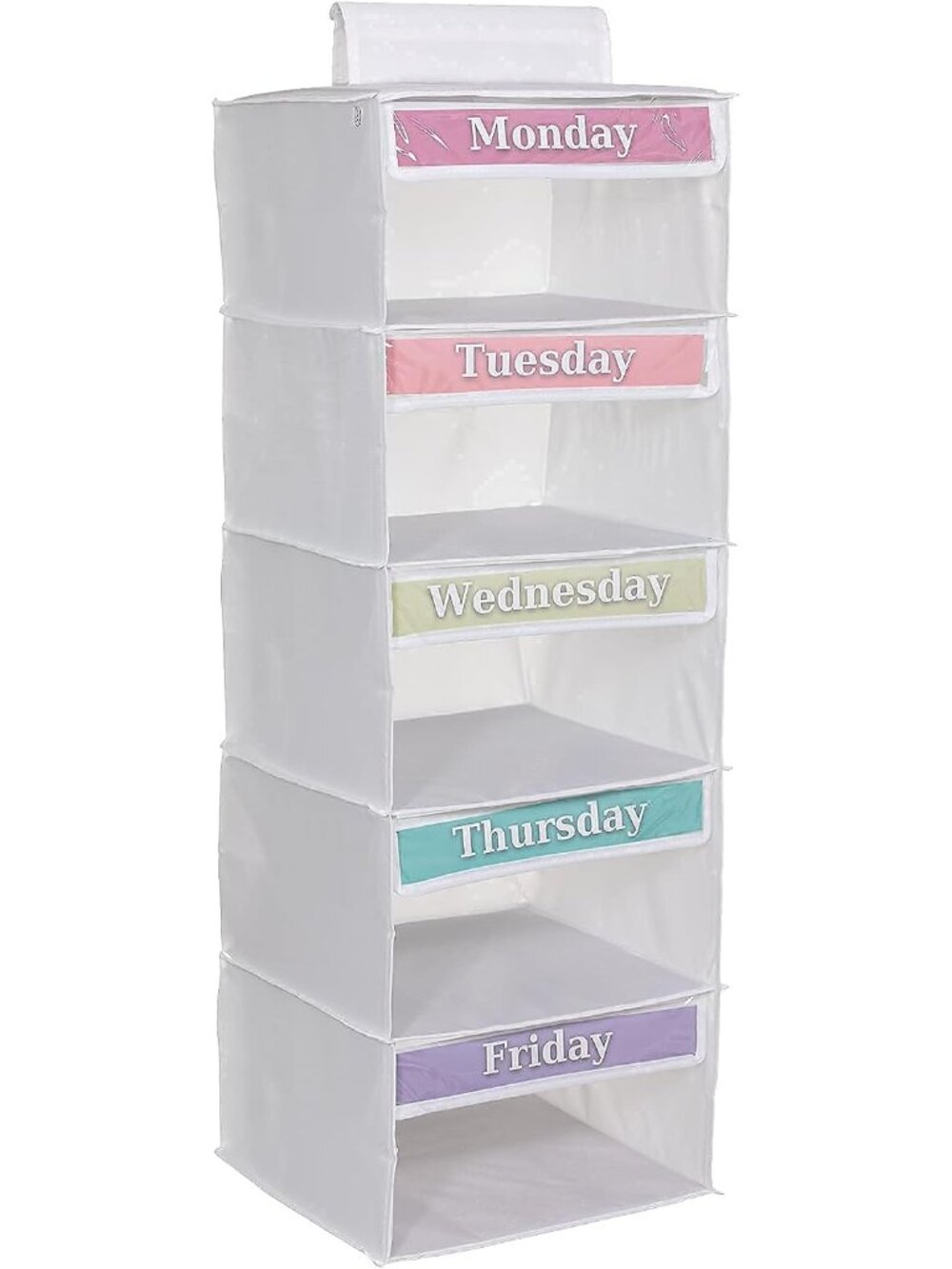 Monday through Friday Hanging Weekly Clothes Organizer for Kids